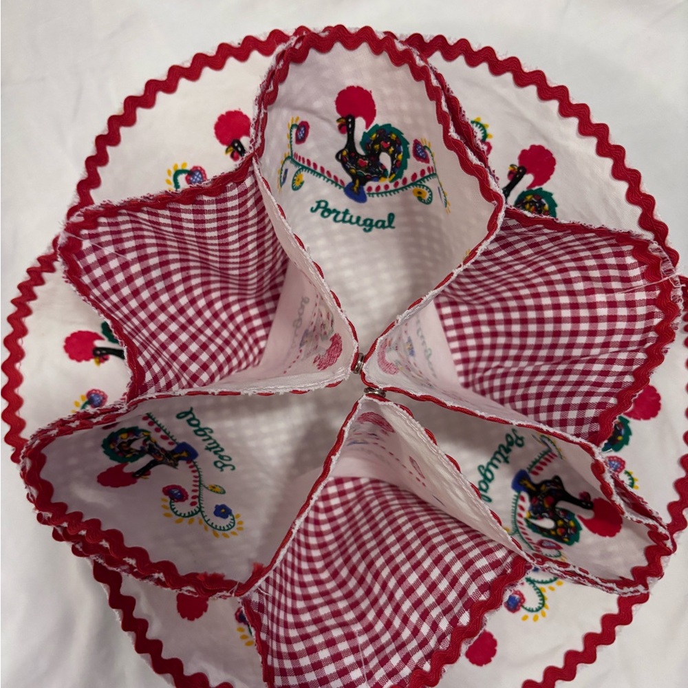 Portugal roll warmer. Colorful Embroidered Fabric with Red Accents - Picture 8 of 9